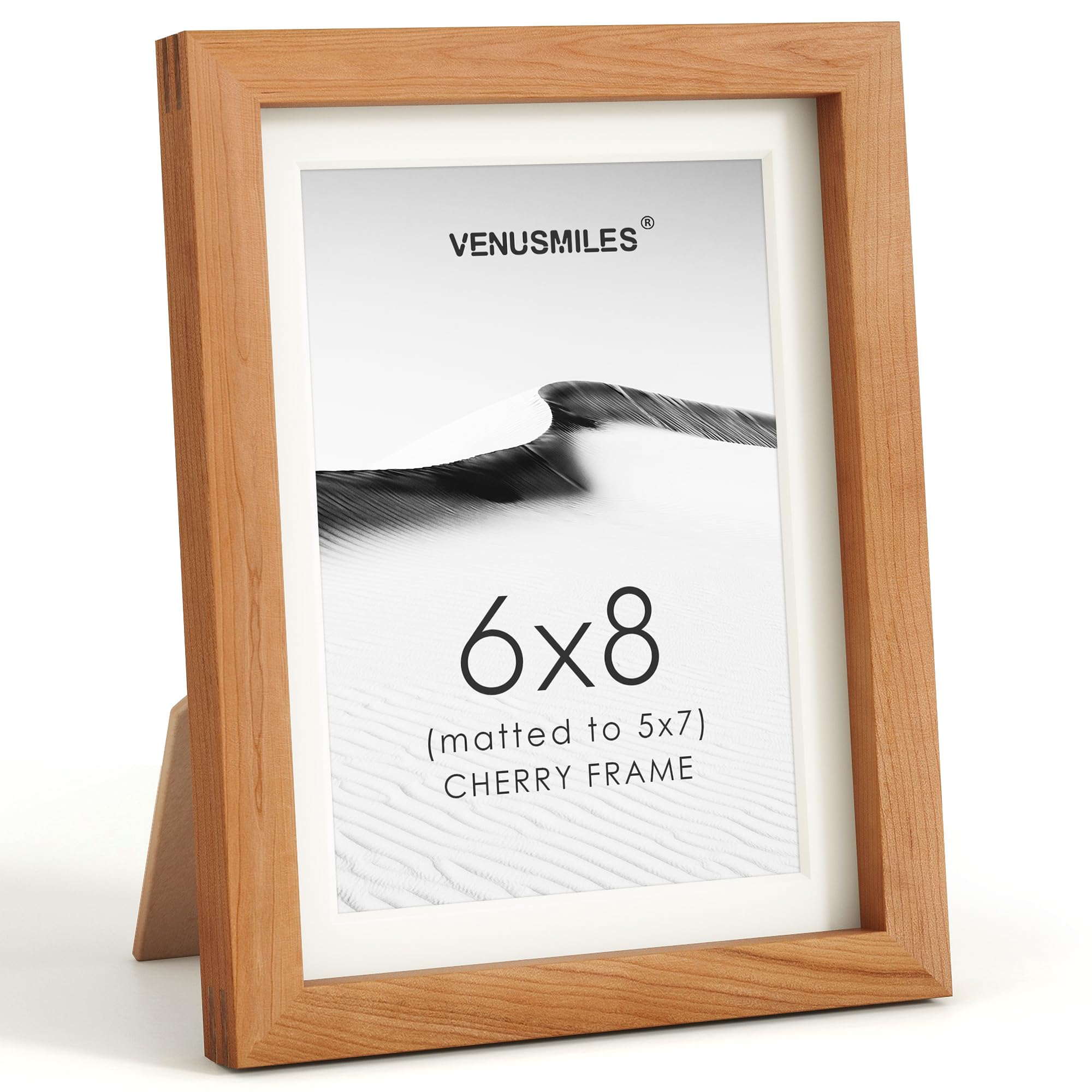 6x8 Picture Frame, USA-Sourced Natural Cherry Wood Photo Collage Frame with HD Tempered Glass, Modern Simple 6 x 8 Wooden Frame Matted to 5x7, Gallery Wall Frames for Art, Wall or Tabletop Display