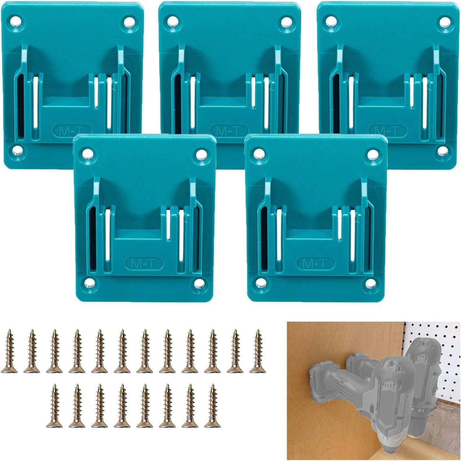 Tool Drill Mount Holder Compatible for Makita 18V Li-ion Drills, Heavy Duty ABS Tools Wall Dock Hanger for Garage, Workshop, Work Truck, 20 Screws, 5 Packs (No Tool)