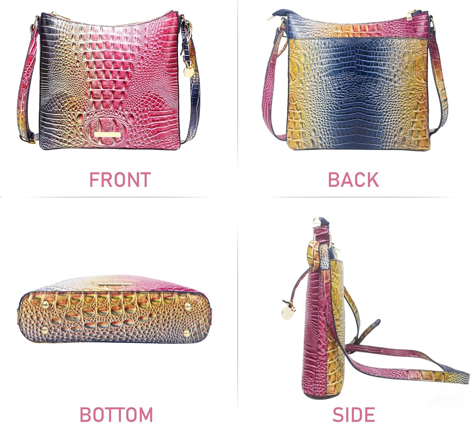 Shoulder Crocodile Flat Handbags for Women trendy Ladies Shoulder Bag Embossed Pattern Leather Crossbody Purse - Image 4