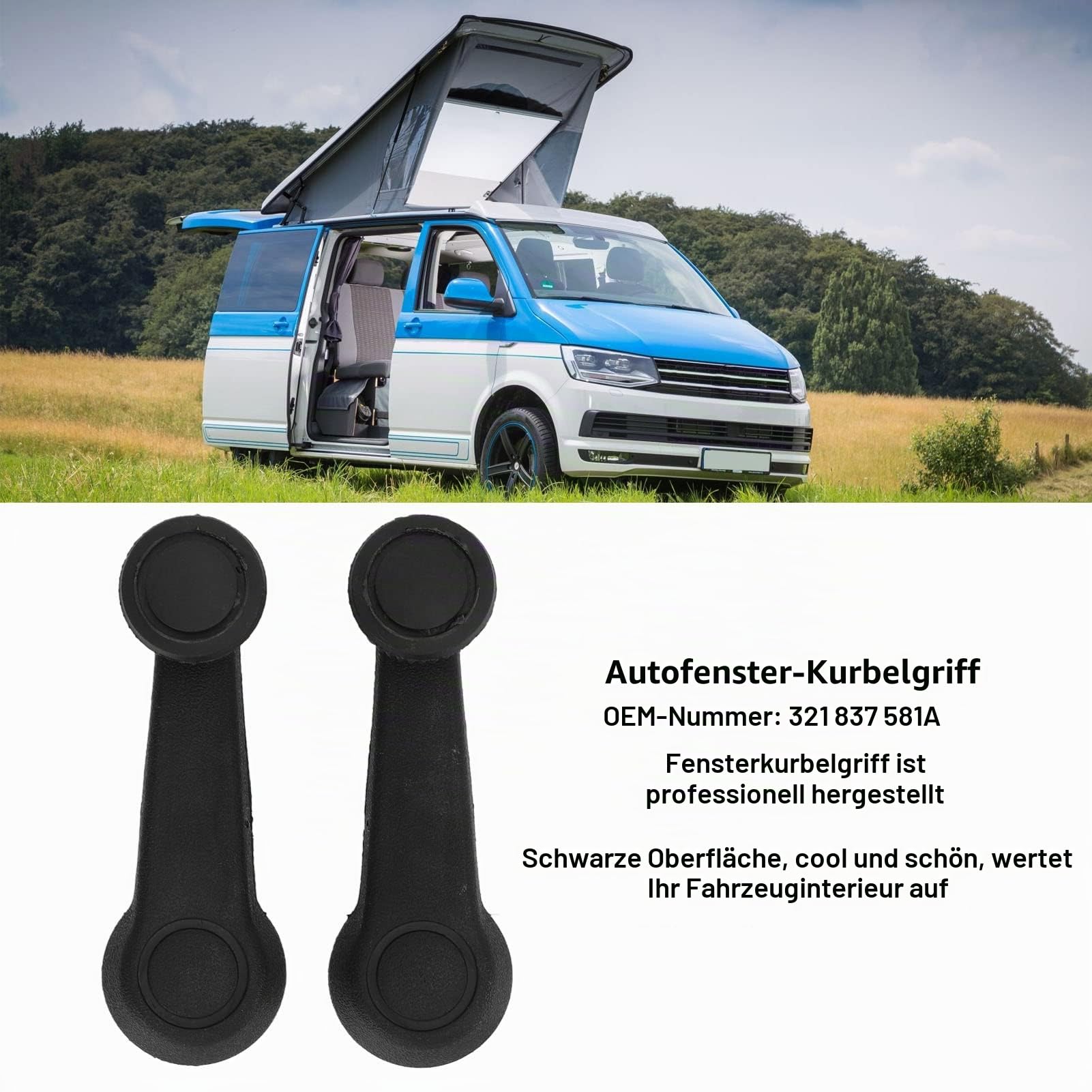 Tefola 2 Stück Auto Fensterheber Griff, 321 837 581a Auto Fensterheber Kurbel Türgriff, 321 837 581a Schwarz Fensterheber Kurbel Türgriff Knopf Ersatz für T2 T25