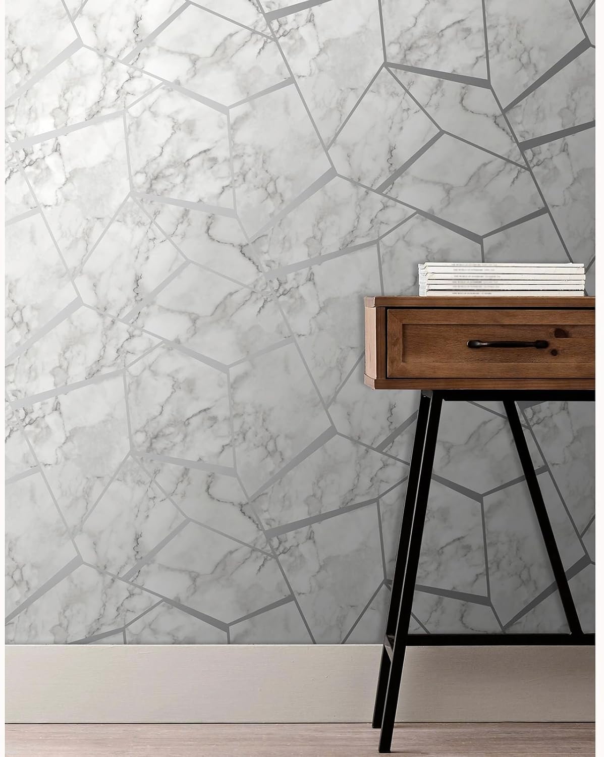 Fractal Geometric Marble Wallpaper Silver - Fine Decor FD42263