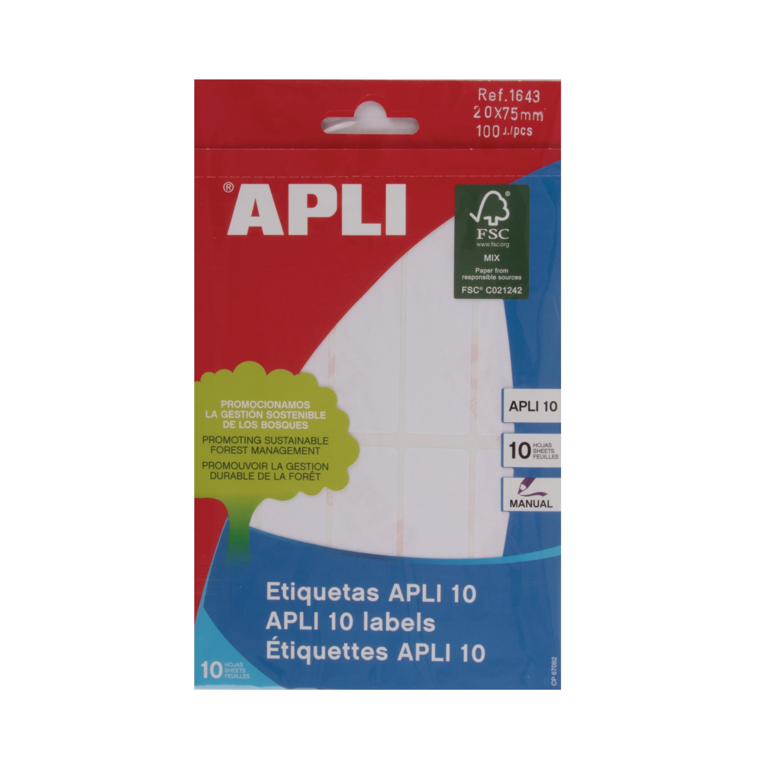 Apli 20 x 75 mm Labels (Pack of 10 Pages)