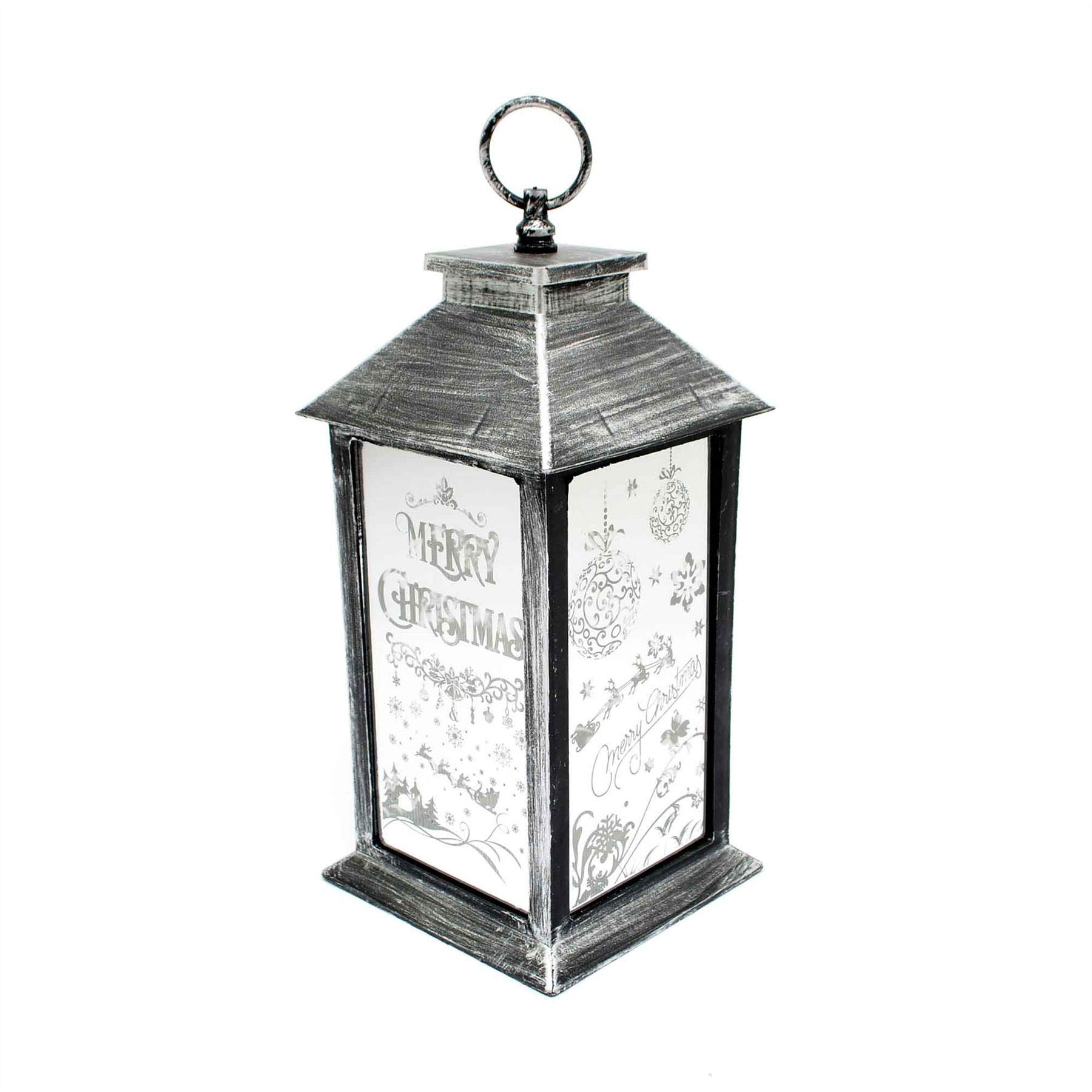 Lights Up LED Christmas Lantern Rustic Silver PVC Warm White Xmas Home Decorations Gifts - Image 2