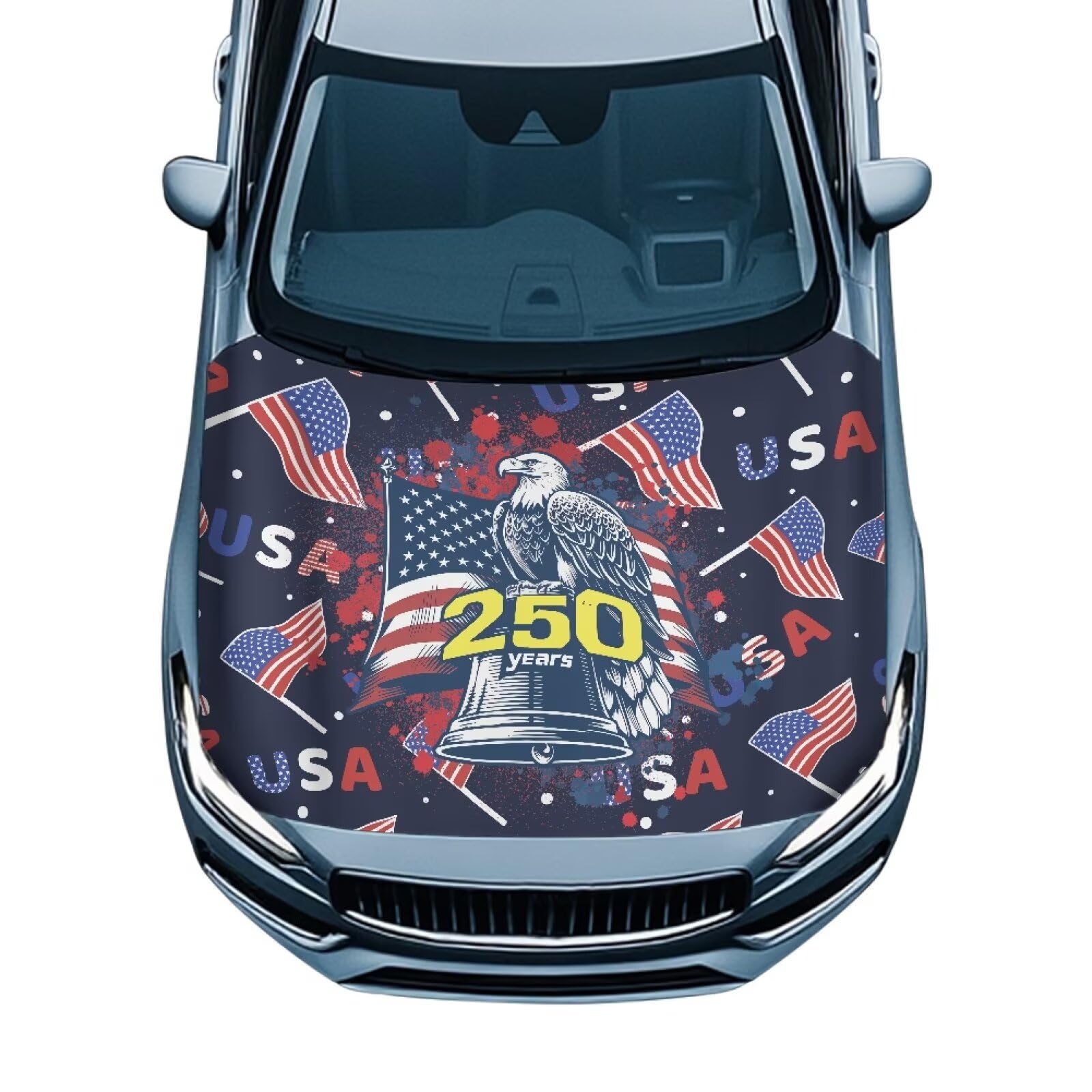 USA Flag 250 Years Car Hood Cover Eagle Front Hood Covers for Cars Automotive Hood Cover UV Resistance Engine Cover 4th of July Decorative Accessories for Women Men