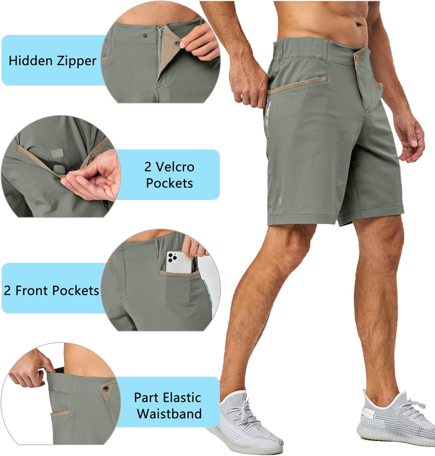 Little Donkey Andy Men's Casual Shorts 9 Inch Inseam Stretch Running Golf Hiking Shorts with 4 Pockets