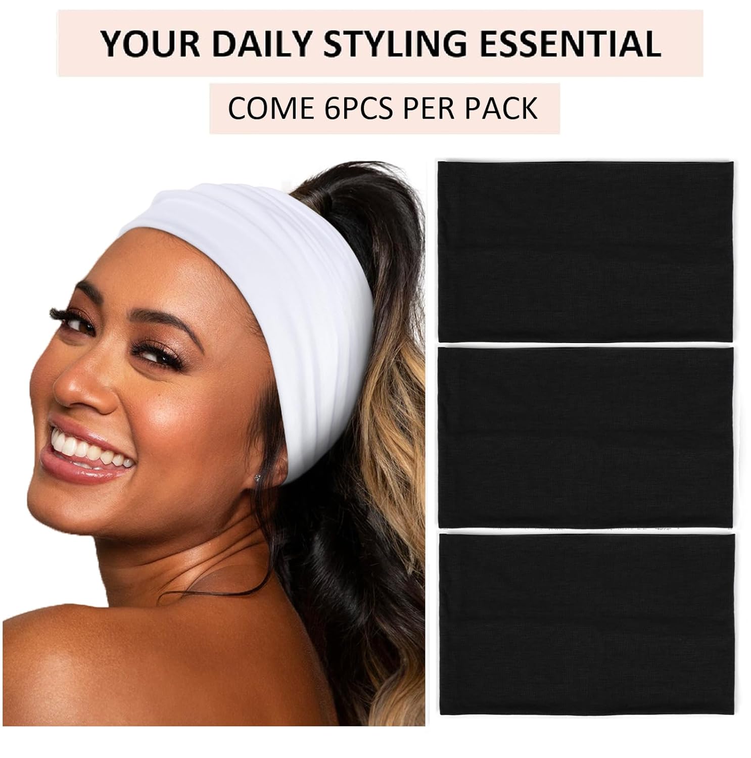 Wide Headbands for Women Non Slip Thick Large Head Bands for Women's Hair, Cloth Fabric Stretchy Hair Bands for Yoga Workout - Image 2