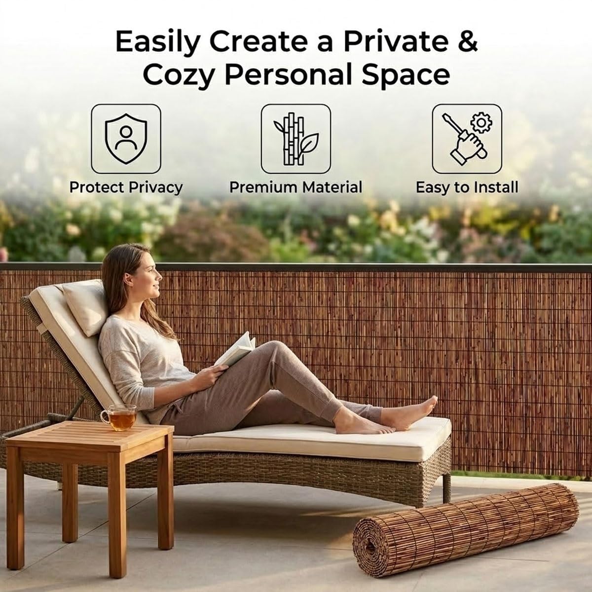 Arella in Canniccio Naturale Frangivisto da Esterno, Stuoia Ombreggiante e Copertura Privacy per Recinzione Giardino, Frangivento Decorativo per Balcone e Terrazzo(183x500cm(6x16.4ft))
