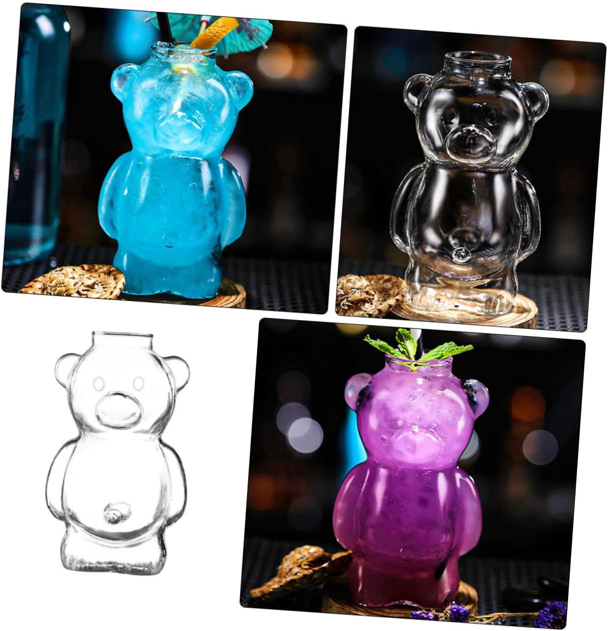 Glass Cocktail Cup 320ml Large Capacity Bear Shaped for Home Party
