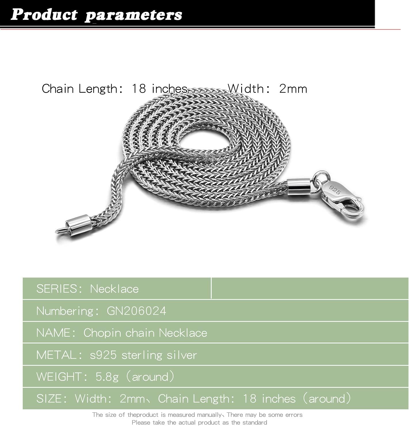 Dankadi Fashion 100% 925 Sterling Silver 2 mm Necklace Solid Silver Chopin Chain Link Silver Jewelry For Men & Women Italy Design - Image 3