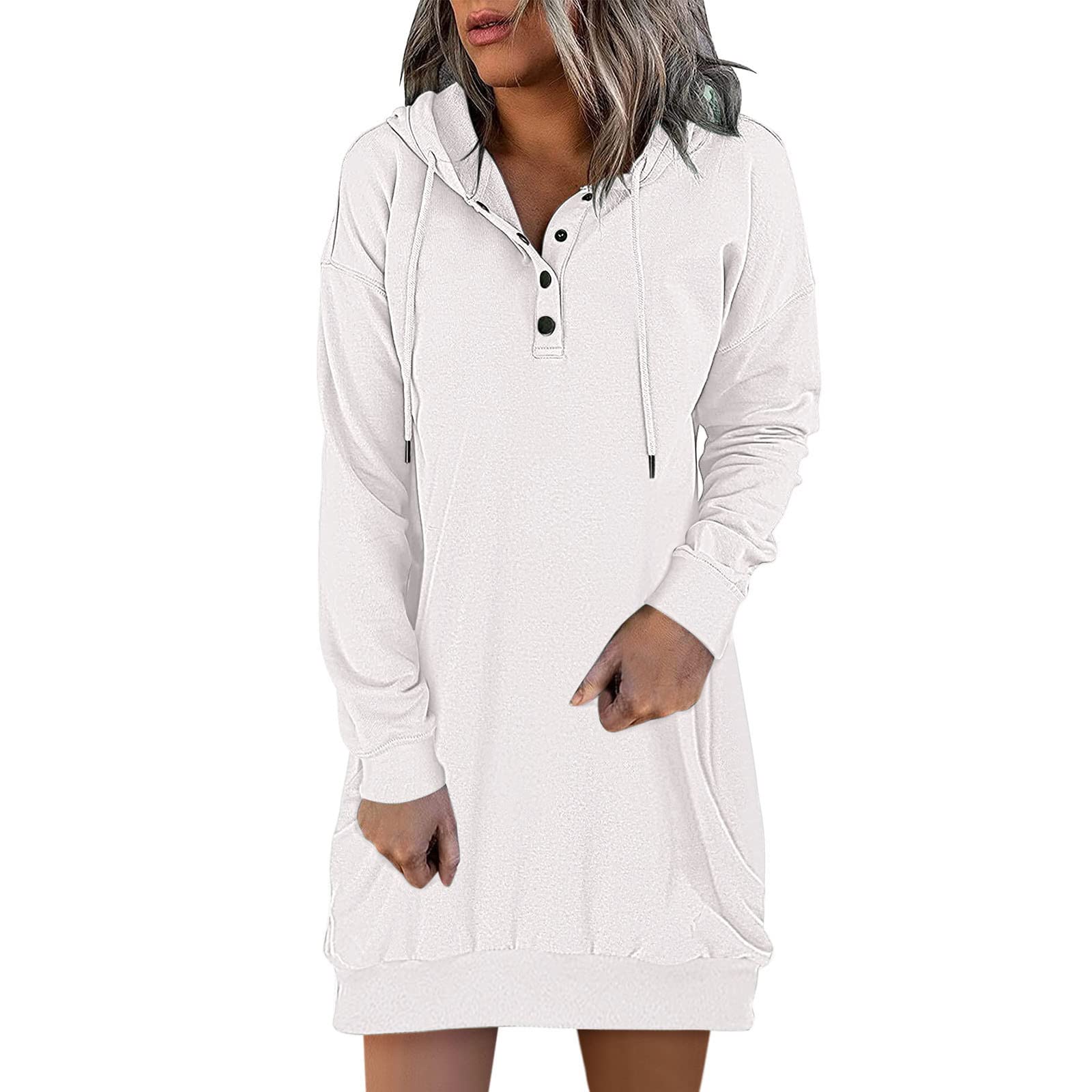 Damen Fleece Hoodie - Tunika Damen Langarm Top Leichtes Oversize Hoodie Einfarbig Mode Lässige Taschen Home Mit Knöpfen Thermische Kleidung Herbst Winter Outdoor
