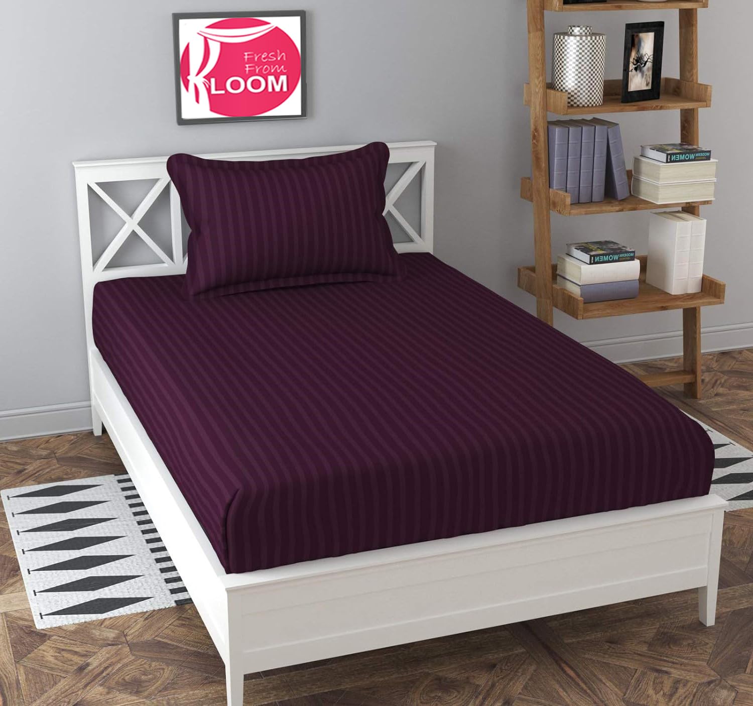 FRESH FROM LOOM Microfiber Wrinkle Resistant | Soft Skin Safe | Breathable Single Size Flat Bedsheets | Hotel & Home | Plain Bedsheet Set with 1 Pillow Covers (60×90 Inches Wine), 144 TC