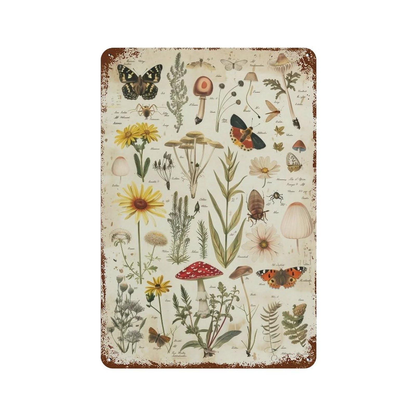 HDURYEYRYY Antique Botanical Mushroom Butterfly 02 Wall Retro Iron Vintage Art Metal Tin Sign Poster Modern Home Cofffee Club Art Bar Shop Decor 30x20cm