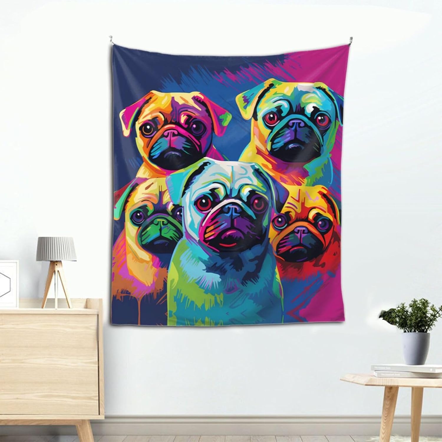 WZYWHJ Multiple Dogs Pop Art PUgs printing Tapestries hanging on walls are suitable for decorating parlour and bedrooms 60x51in image 5