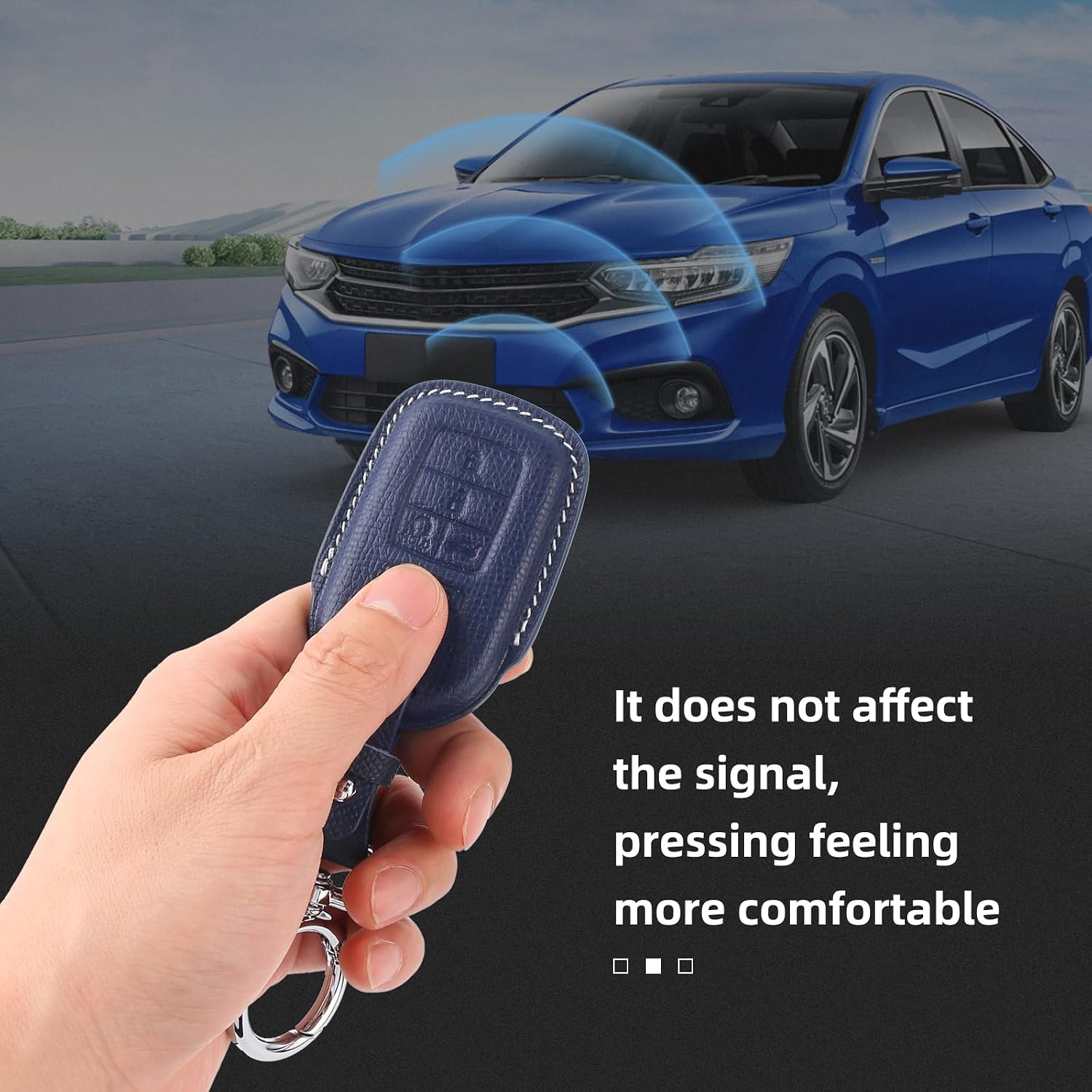 for Honda Leather Key Fob Cover with Keychain Compatible with Honda Civic, Accord, Pilot, CR-V, HRV, CRZ,Fit, Odyssey, Ridgeline, Clarity EX EX-L Smart key (Blue)