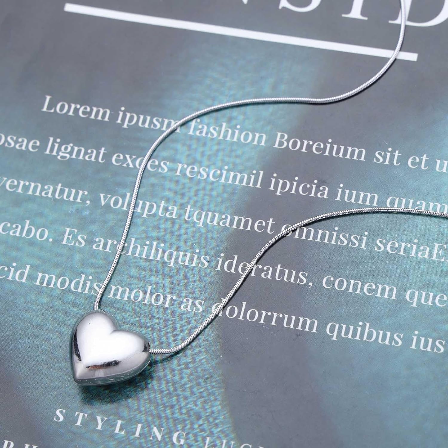 Bohemian Heart Choker Necklace Silver Puffy Heart Pendant Necklace Metal Heart Sleek Chain Necklace Minimalist Heart Collar Necklace Jewelry for Women Gifts - Image 6