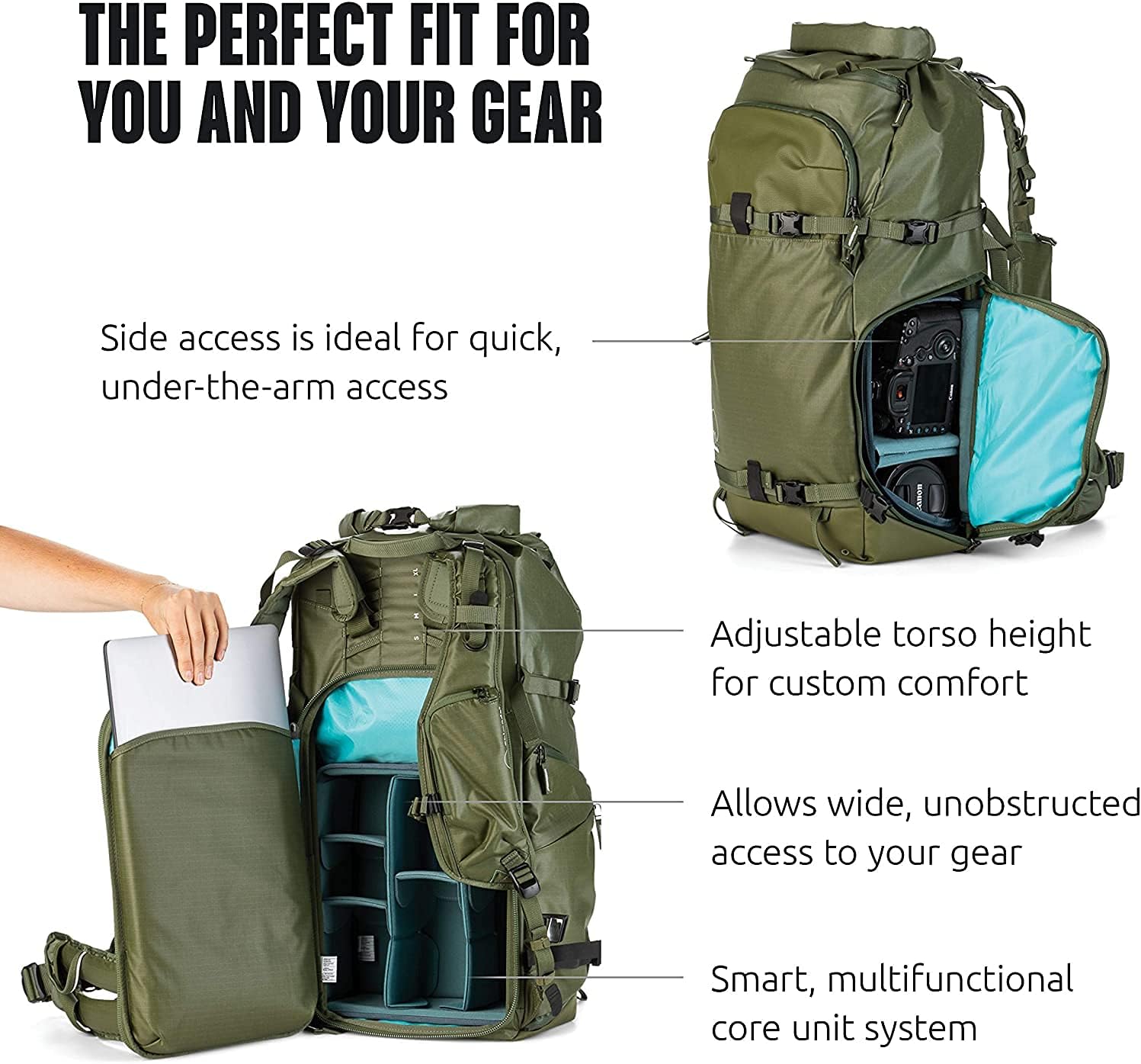 Shimoda Action X50 v2 backpack with side access open and laptop being inserted