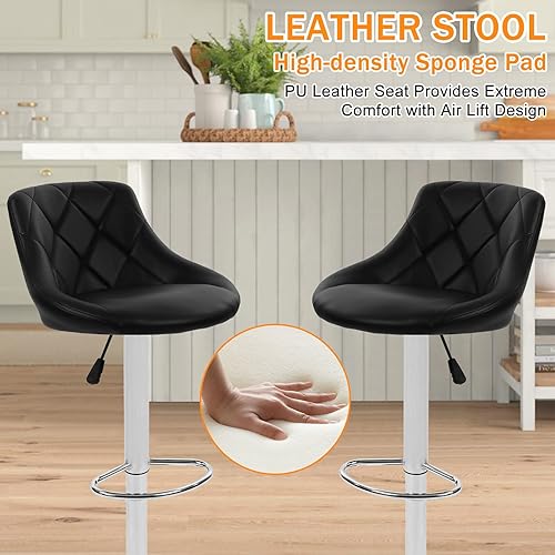 Miniatura 4 de Juego de 2 taburetes de bar de 24 a 32 pulgadas de altura de mostrador con reposapiés y respaldo taburetes de bar giratorios de piel sintética para