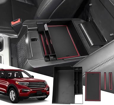 SXCY for 2026 2025 2024 2020-2023 Ford Explorer Center Console Organizer for Ford Explorer 2023 2024 2025 2026 Accessories Center Console Tray Armrest Organizer Red A