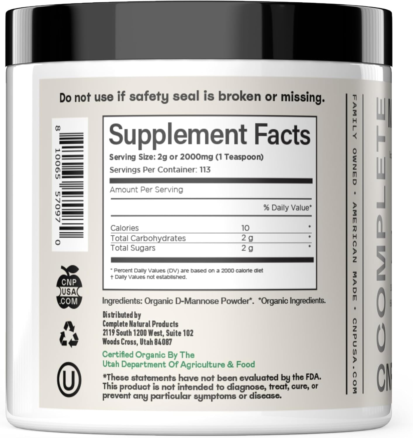 CNP Organic D Mannose Powder 2000mg - Powder D Mannose Supplement for UTI Support, Pure D-Mannose Powder from Guar Beans, Vegan Non GMO Clean Formula, Bladder Urinary Tract Health Supplement Use