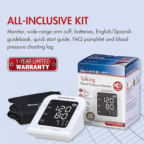 Miniatura 9 de SmartHeart Monitor de presión arterial  Brazalete superior de amplio rango  Instrucciones y resultados audibles en español en inglés para personas