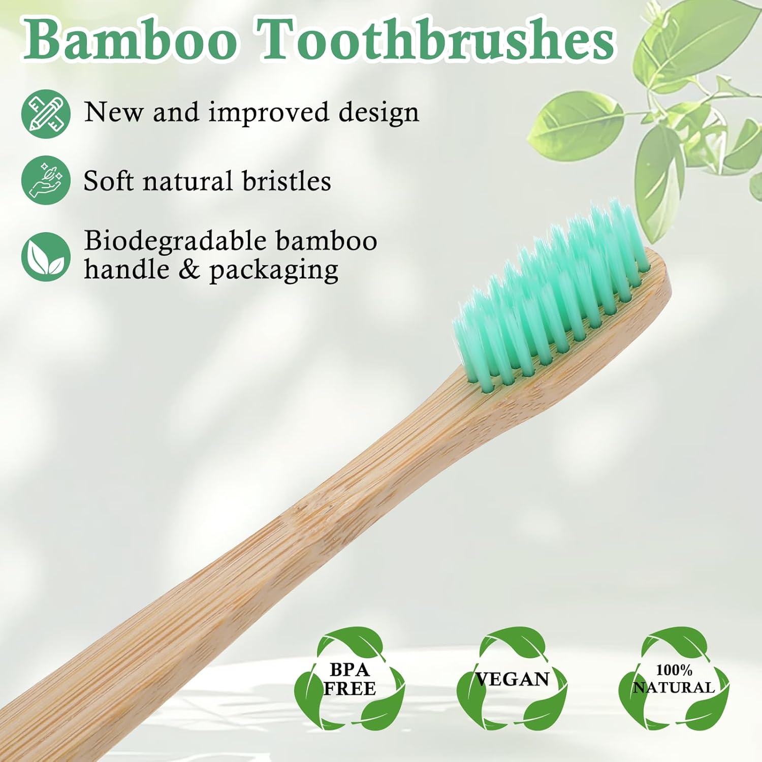 120 Escovas de Dente de Bambu, Escova Macia para Adultos, Escovas de Madeira Naturais e Ecológicas, Escova de Viagem Vegana Orgânica, Embaladas Individualmente - Imagem 3