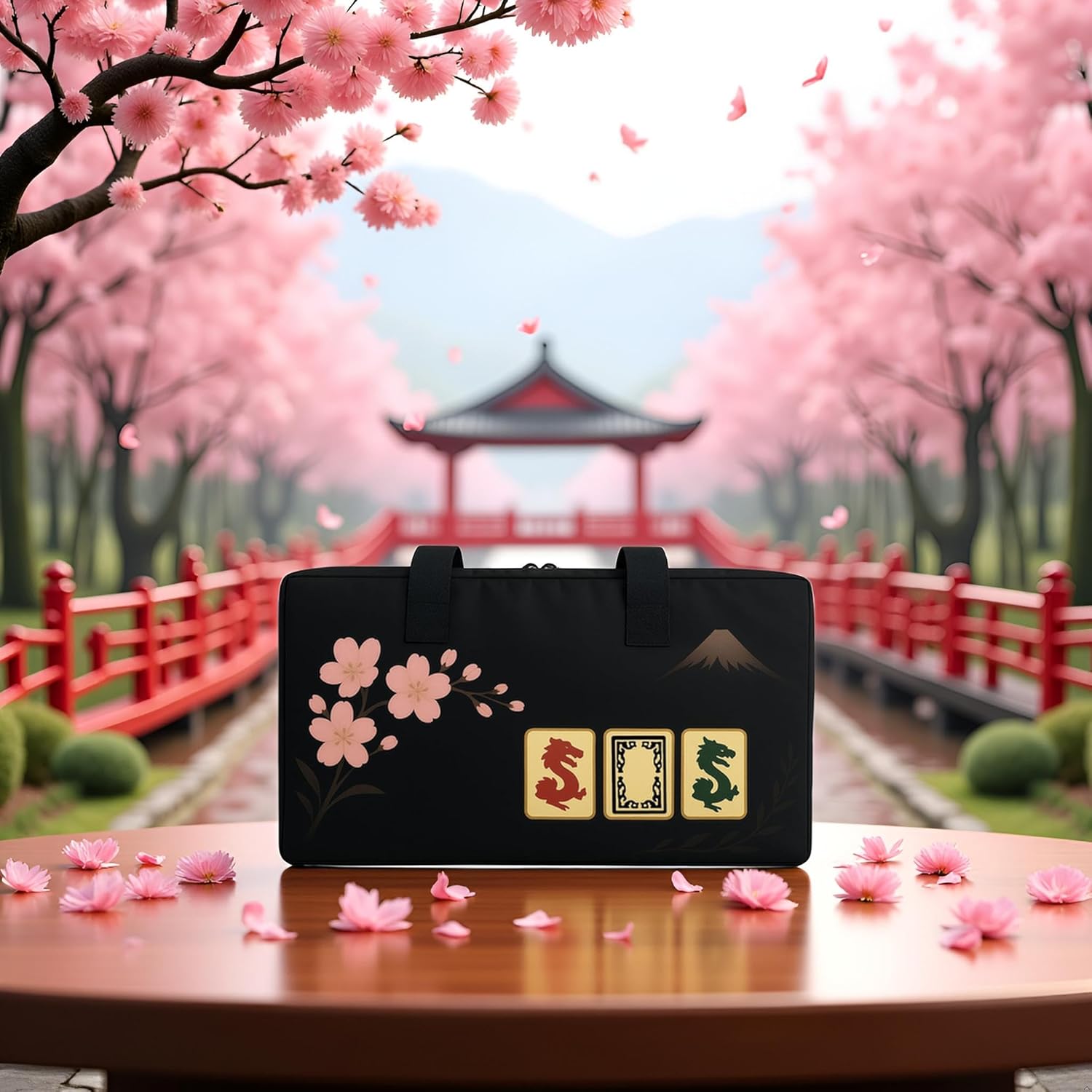 American Mahjong Set Complete, Full Game with 166 Mahjong Tiles, Mahjong Racks with Pushers, Instructions, Dice, Chips, Wind Indicator & Mahjong Accessories in Mahjong Bag (Dragon Bloom)