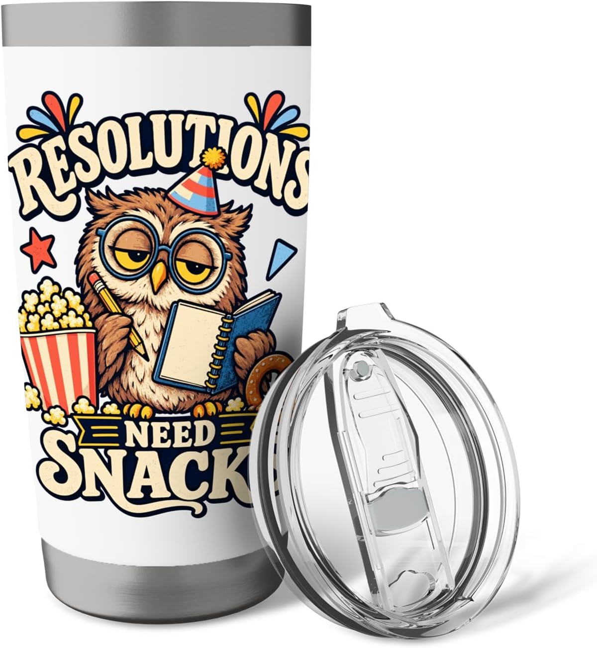 Funny New Year Resolutions Snack Lover Owl Humor Planner Stainless Steel Insulated Tumbler image 5