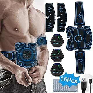 PHANXY EMS Trainingsgerät Muskelstimulation Elektrostimulation Elektrische Bauchmuskeltrainer für Trainings Gang 14 Pads Gel