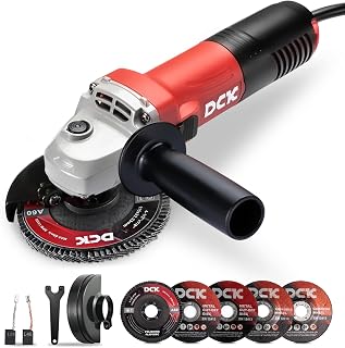 DCK 4-1/2 Inch Angle Grinder, 6.7Amp 11800 RPM Cut-Off Tool with 2 Safety Guards & 6 Discs - KSM09-115S Pro Metal Wood Grinder