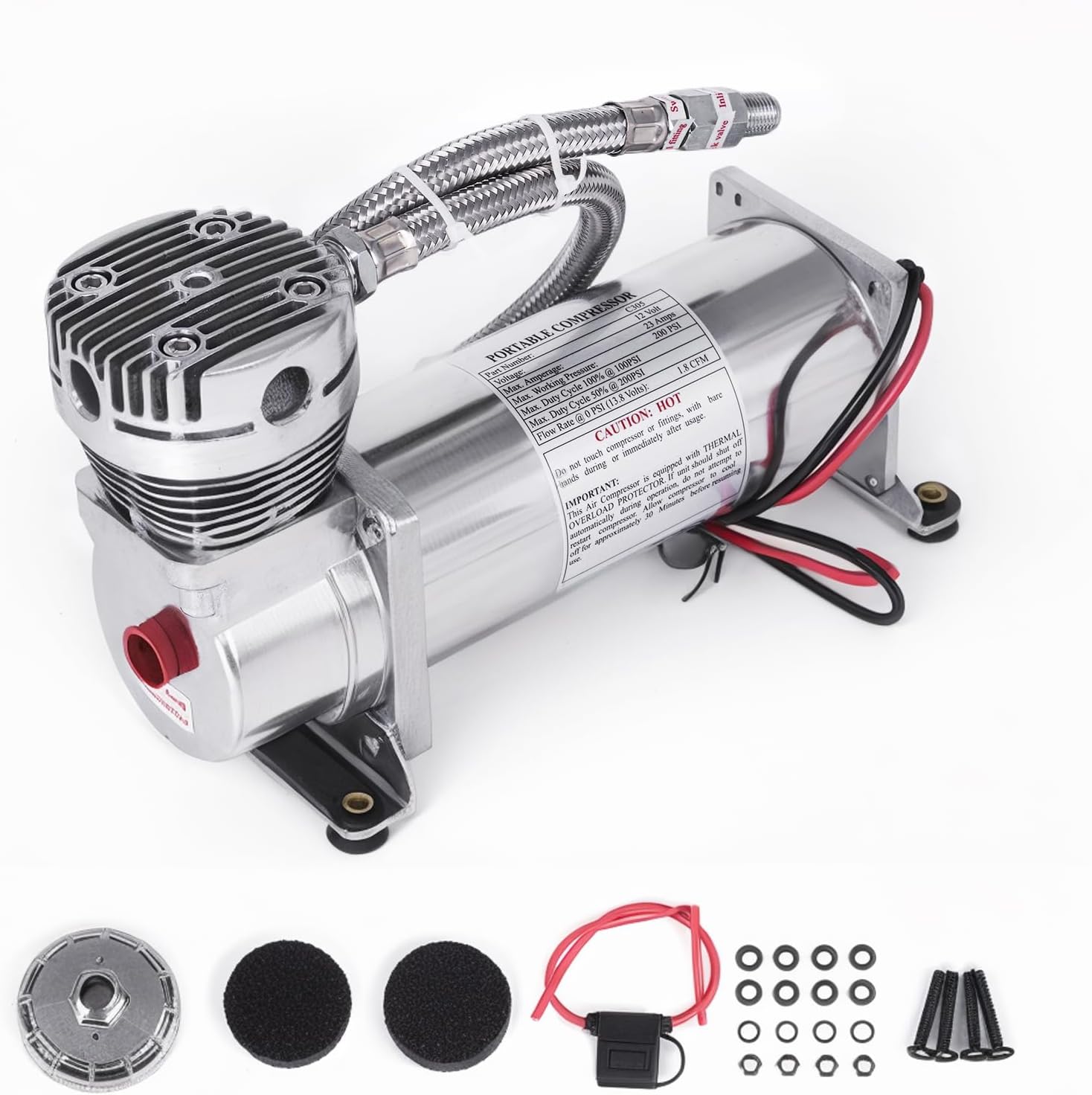 200PSI 1/4 NPT Heavy Duty Air Train Horn/Air Ride Suspension Compressor for Train/Truck/Car 12V SILVER