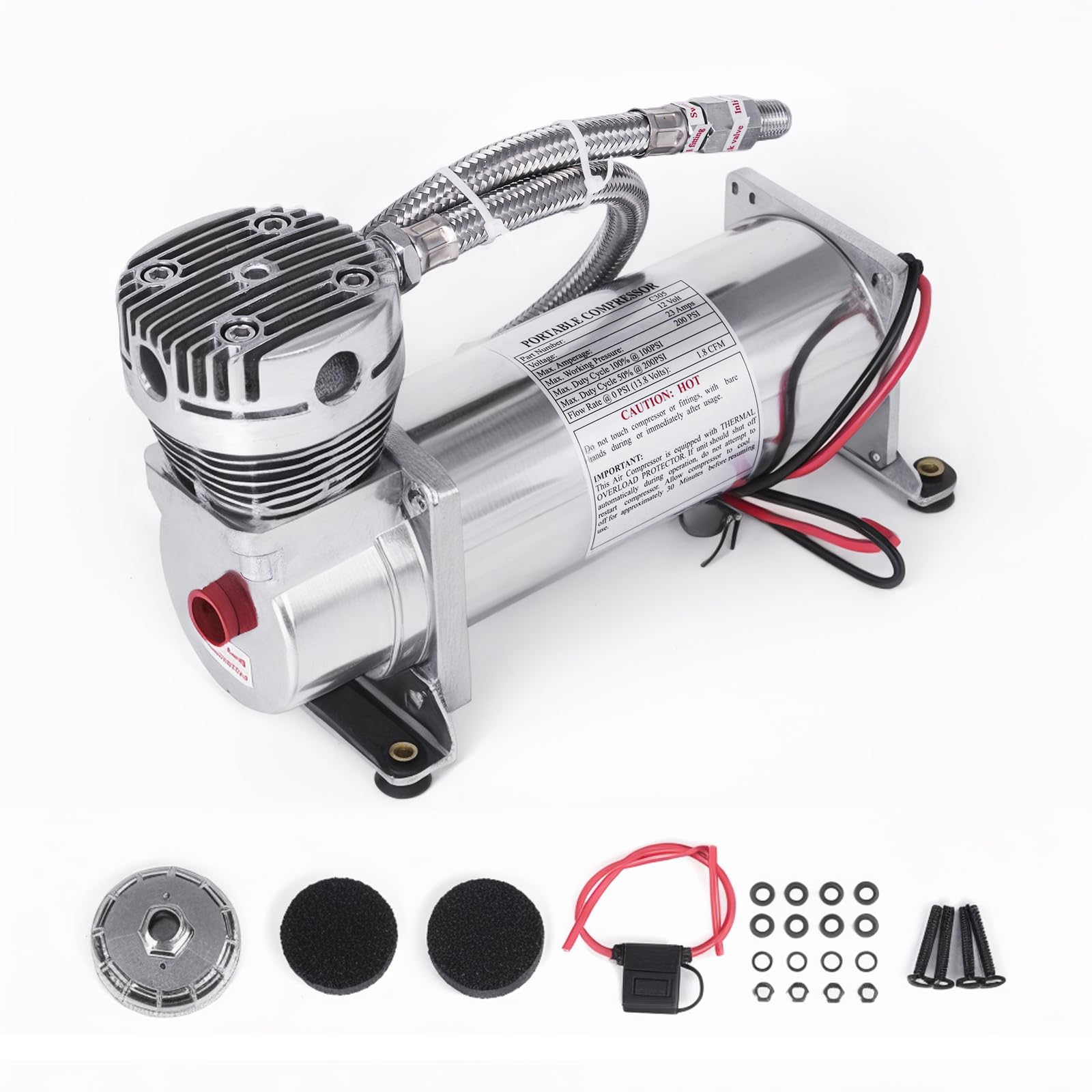 ZHSYMX 200PSI 3/8 NPT Heavy Duty Air Train Horn/Air Ride Suspension Compressor for Train/Truck/Car 12V SILVER