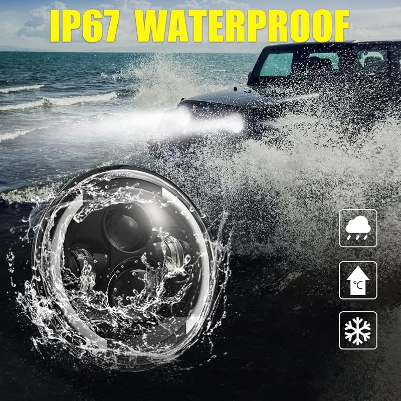 Kairiyard 7 Inch LED Fényszóró 100W 10000LM Angel Eyes 4 Módú Offroad Lámpa Wrangler Hummer