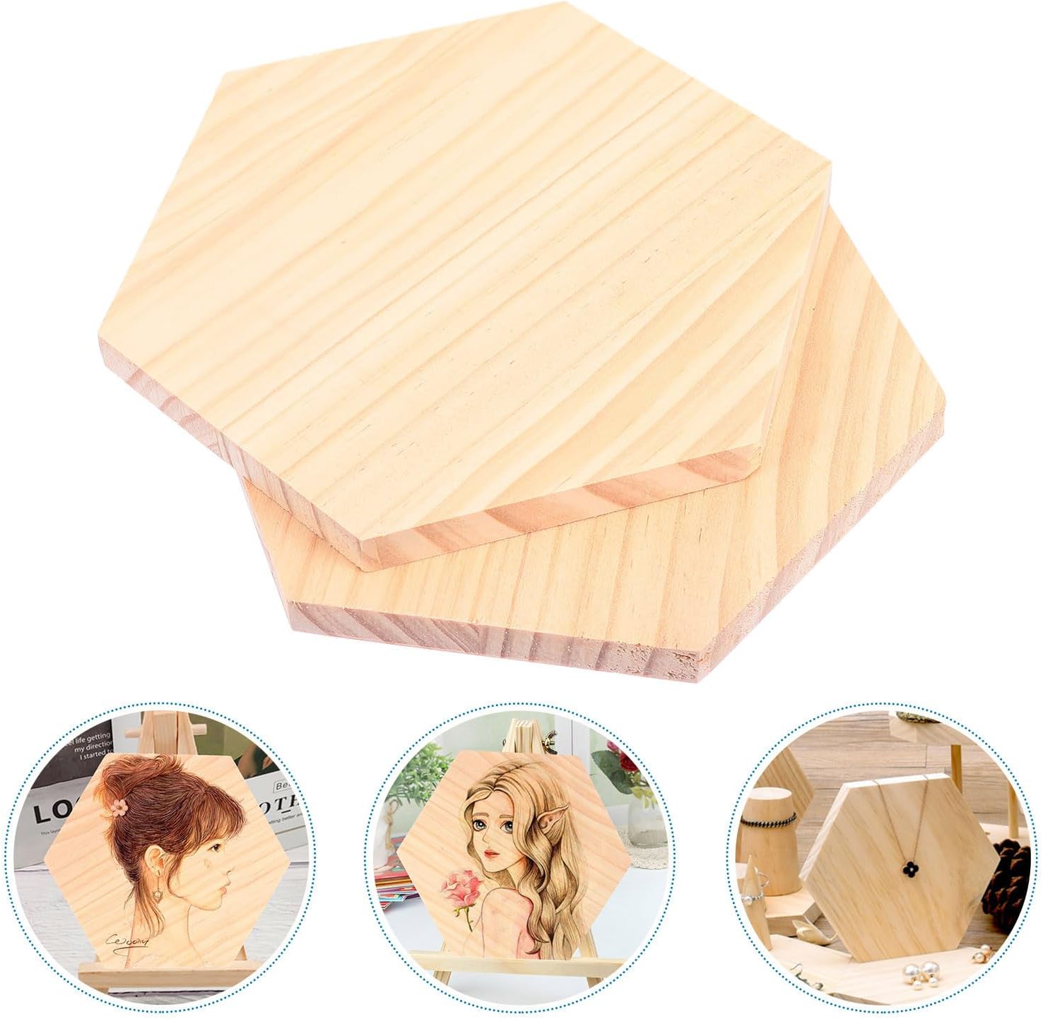 Hexagon 2pcs Wood Board for DIY Art Craft Painting
