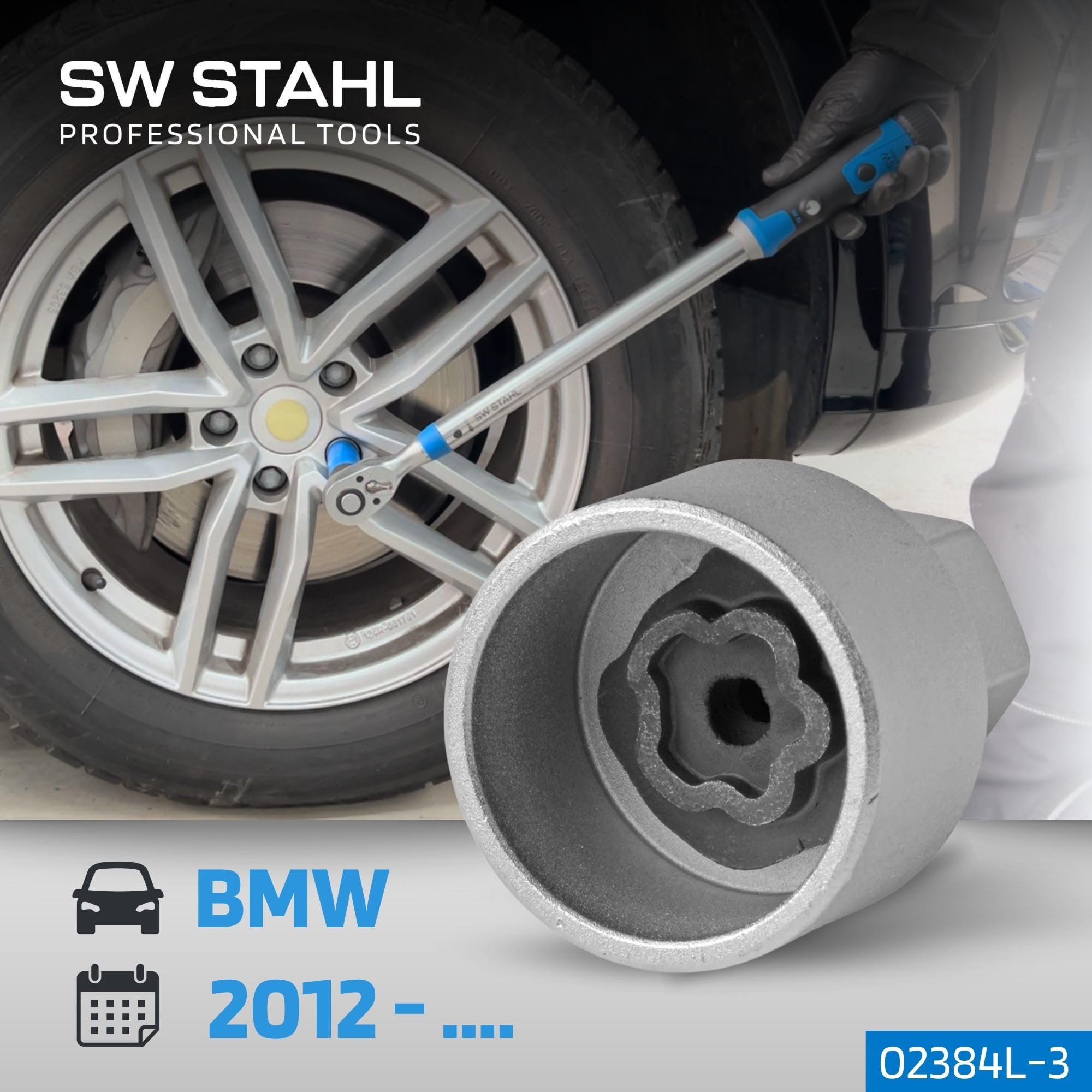 SW-Stahl 02384L-3 Felgenschloss Adapter 43 für BMW - Radsicherung Schlüssel | Felgenschloss-Lösewerkzeug zur Demontage für BMW ab 2012, Radschraubenschlüssel aus Chrom-Vanadium-Stahl, Sechskant Profil