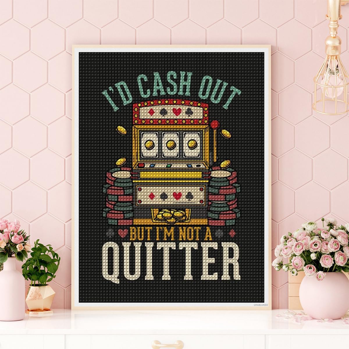 I'd Cash Out But I'm Not A Quitter Las Vegas Casino DIY 5D Diamond Painting Drawing Pictures by Number Kits Cross Stitch Crystal Rhinestone Embroidery Arts Craft for Home Wall Decor 12x16 Inch