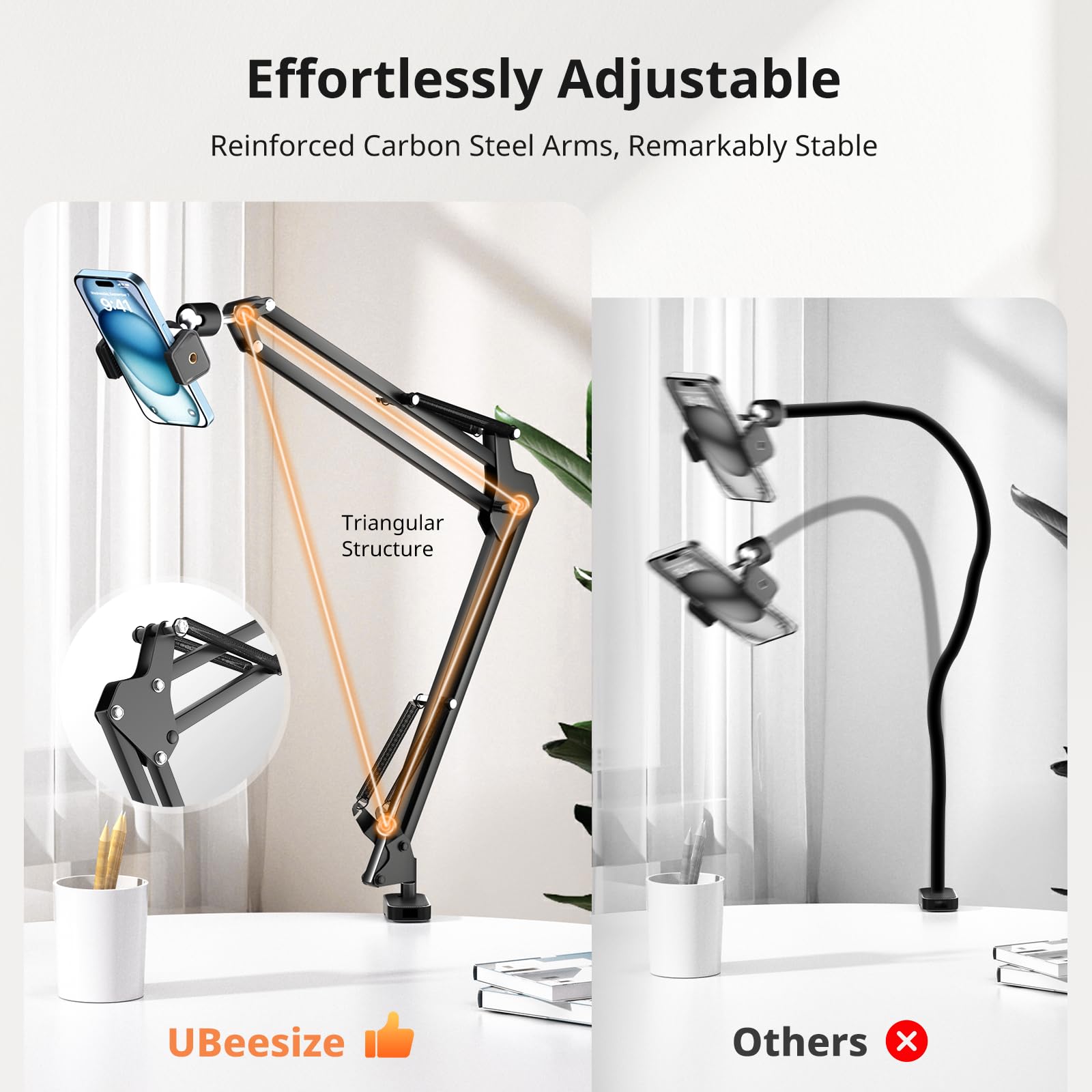 UBeesize Overhead Stativ Handy, Tischstativ Kamera mit Flexiblem Gelenkarm und Tischklemme Handy Gelenkarmhalterung Handys und Kameras Schraube Langarm Handyhalter für Videoaufzeichnung, Live-Stream