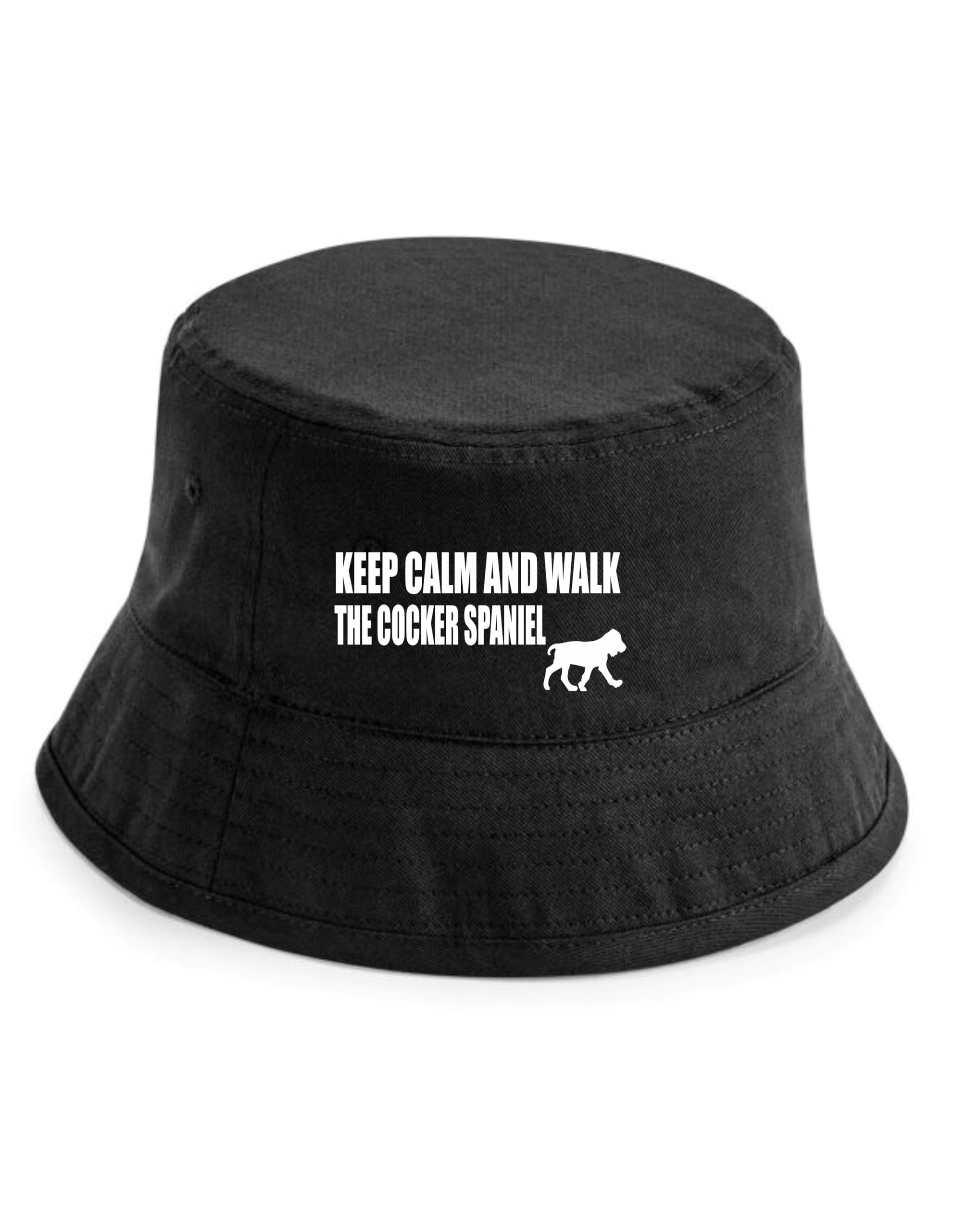 Print4U Keep Calm & Walk The Cocker Spaniel Bucket Hat Dog Lovers Gift Uinsex Black LXL