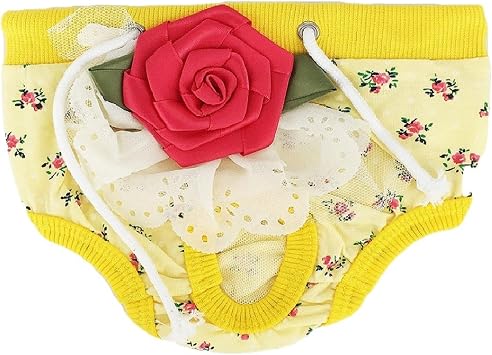 Dog Puppy Pet Diaper Sanitary Pants Female Girl for Small Breeds Rose Lace Yellow, Medium Waist 10" - 13"