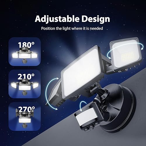 Miniatura 6 de Onforu Paquete de 3 luces LED de 65 W con sensor de movimiento para exteriores, luces de seguridad, luces de inundación al aire libre, detector de