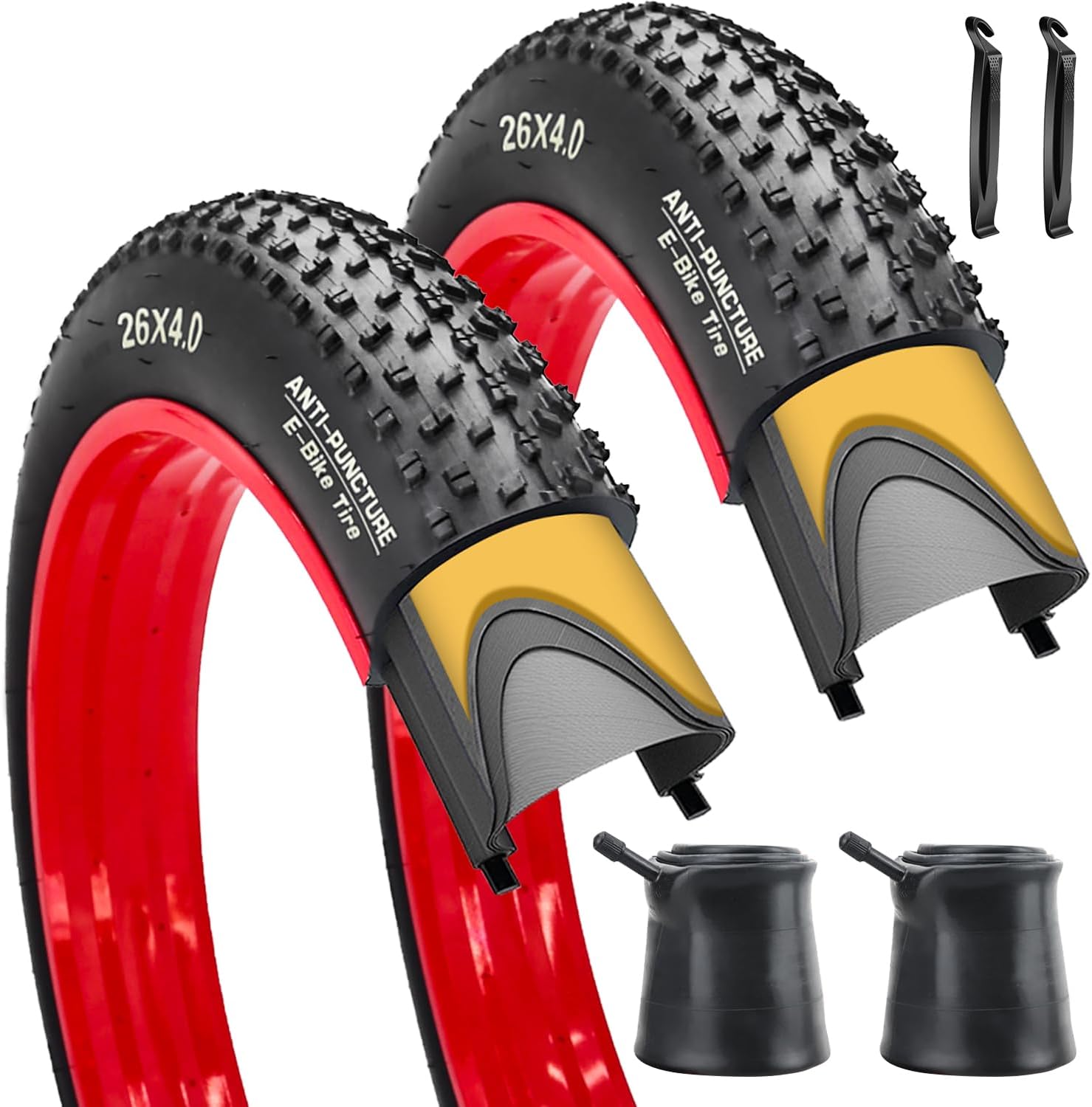 SIMEIQI 2 Pack 20″/26″X4.0″ E-Bike Fats BikeTires Anti-Puncture with or With out Interior Tubes Electrical Bike Tricycle Tyres Foldable Substitute Tires for Mountain Snow All Terrian City Highway Bicycle