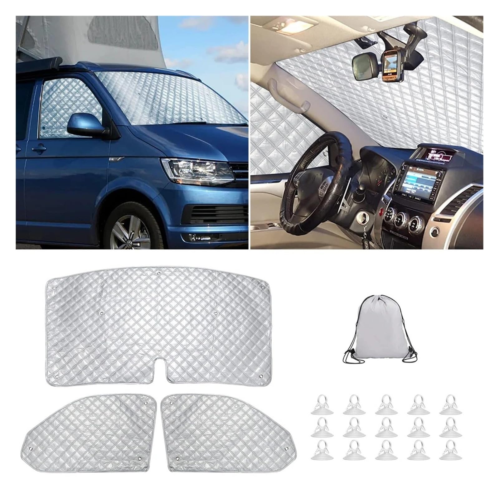 3pcs Car Sunshade Windscreen Protection Cover Internal Thermal Blind Window Cover Set Cover Auto Front Windscreen Cover