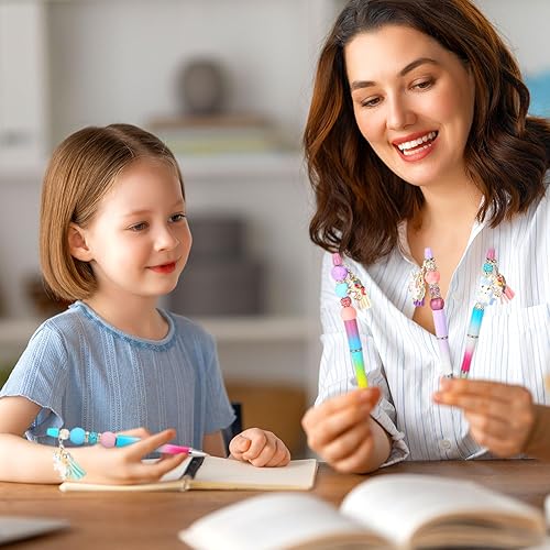 Vista 7 de Lewtemi Kit de fabricación de bolígrafos Beadable, 12 juegos de bolígrafos de cuentas surtidos, cuentas de silicona, cuentas espaciadoras