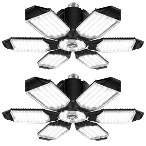 onffo 2 Pack LED Garage Lights 150W Deformable LED Garage Ceiling Lights with 6 Adjustable Panels 20000LM 6500K