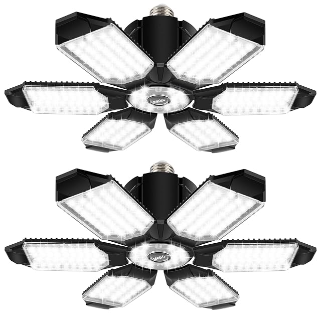 onffo 2 Pack LED Garage Lights 150W Deformable LED Garage Ceiling Lights with 6 Adjustable Panels 20000LM 6500K