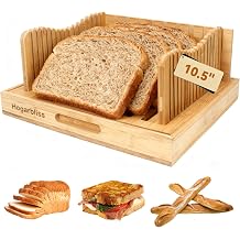 Bamboo Bread Slicer with Crumb Tray, 10.5 Adjustable Bread Cutter & Bread Slicer Guide for Homemade Bread, Sourdough, Baguette & Sandwich
