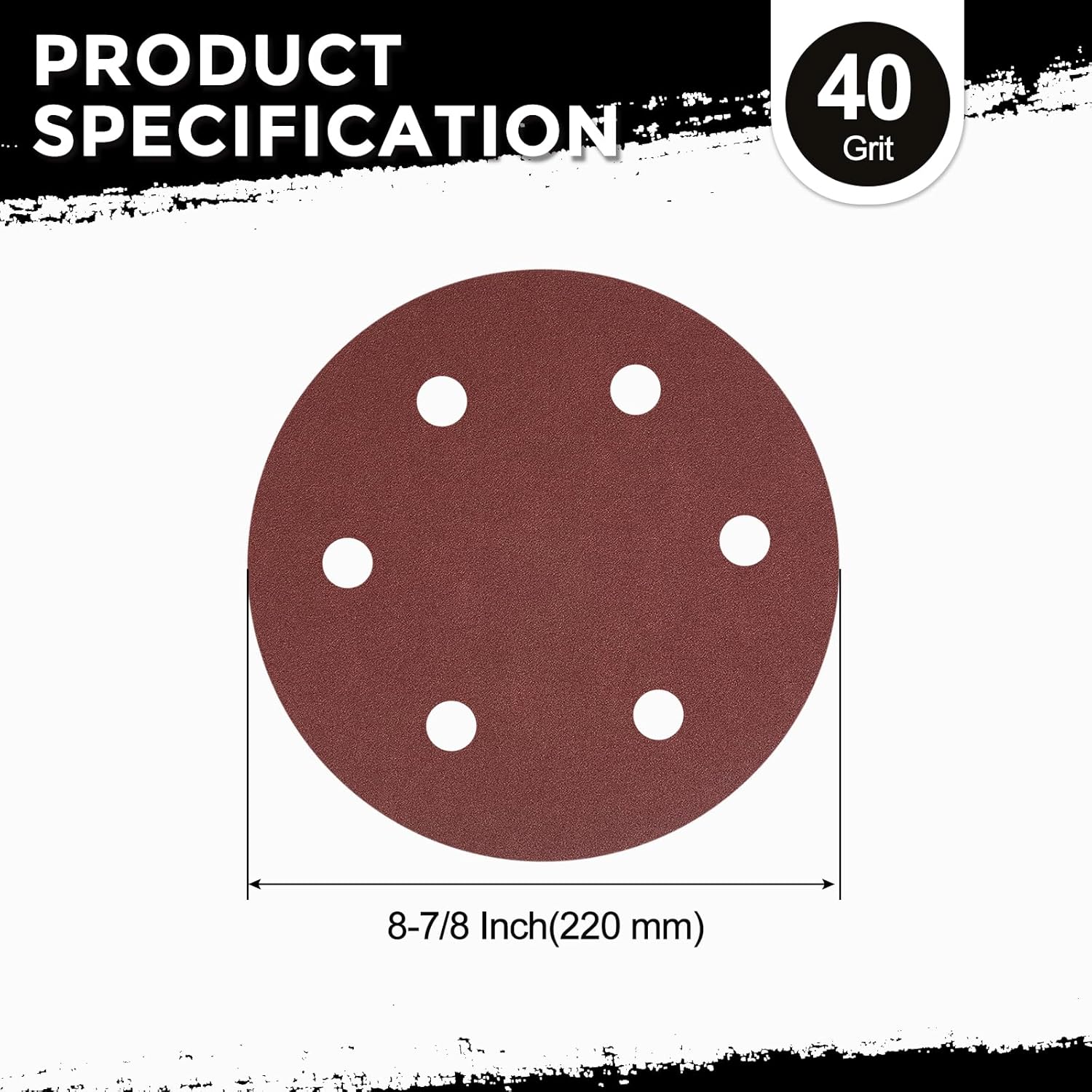 100 Pcs Sanding Disc 8-7/8 Inch 40 Grit 6 Hole Hook and Loop Random Orbital Sandpapers Suitable for Drywall Sander Wood Metal Furniture, Red