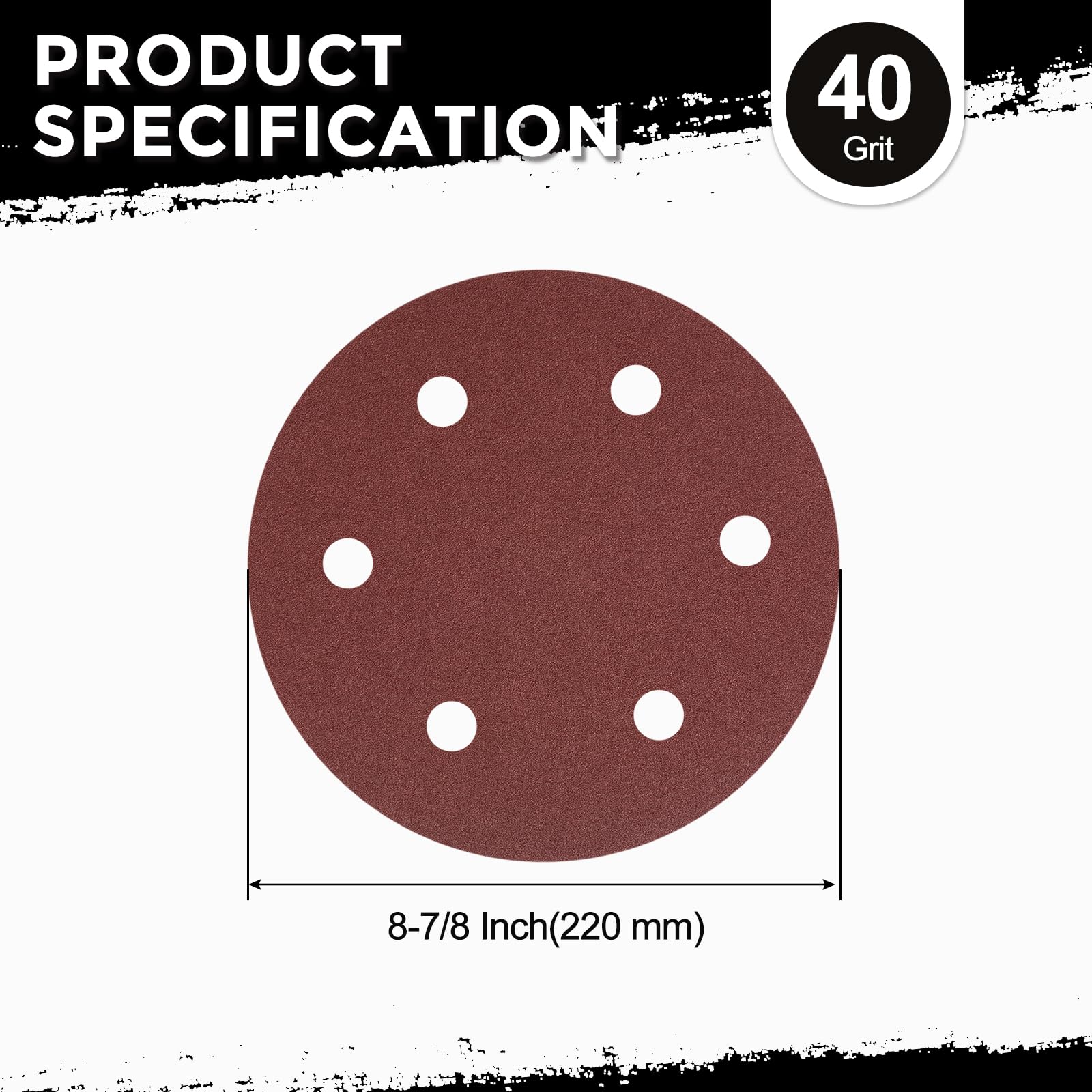 100pcs Discos de Lija, 220mm Lija Circular 6 Agujeros Discos de Pulir para Lijadora Orbital Aleatoria con Gancho y Bucle, Ideal para Lijadora de Yeso Madera (40 granos Rojo)