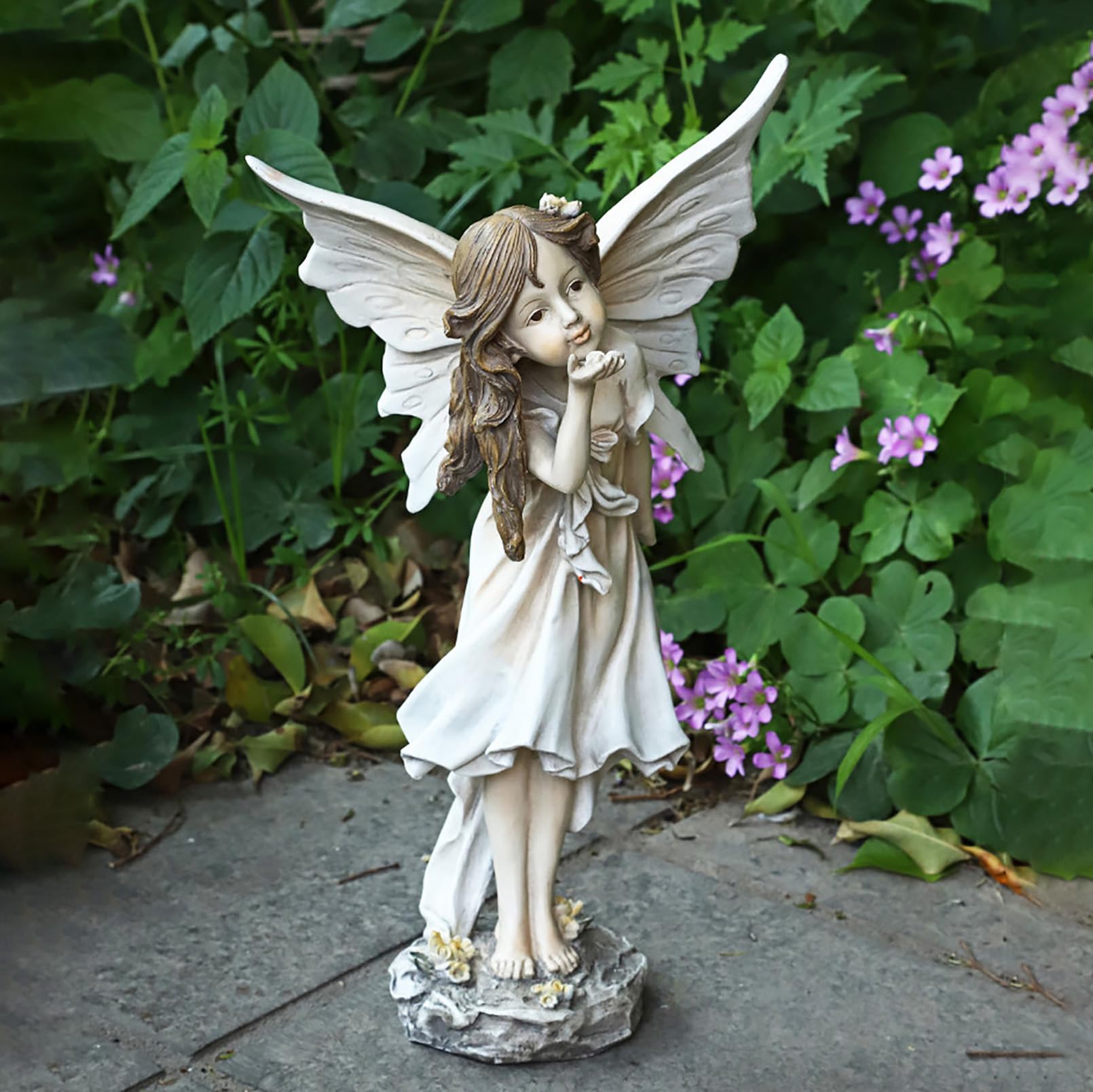 Gartenfiguren & gartenstatuen Elfen Figuren Gartendeko für draußen Retro Mädchen Harz Feen Skulptur,Europäische kreative Gartenfeen-Ornamente,Outdoor oder Haus Dekor,H 34cm,Grau