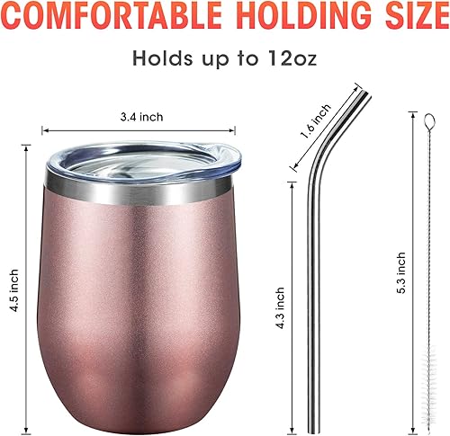 Miniatura 10 de Comooo. - Vaso para vino de acero inoxidable con tapa, de 12 onzas, pared doble aislada al vacío, taza de viaje para café, vino, cócteles, helado,