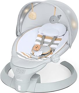 Ingenuity InLighten Baby Swing, 3-in-1 Bounce, Sway & Stationary Seat, Bluetooth Music, Light-Up Canopy, Remote Control, Vibrations, 5-Point Harness, Pebble Shore
